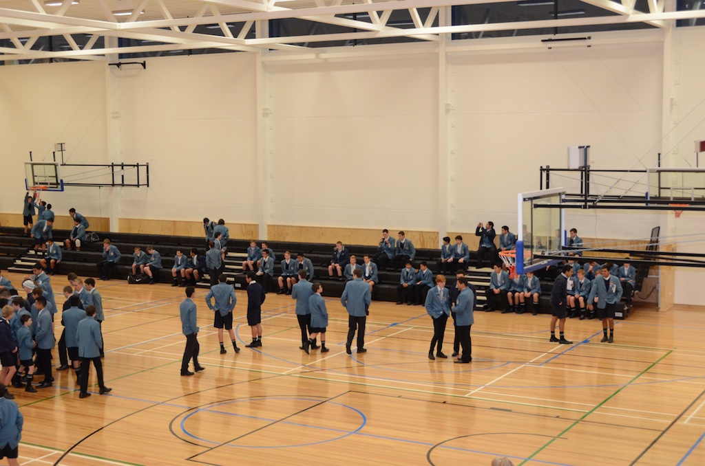 Students inspecting the new gym